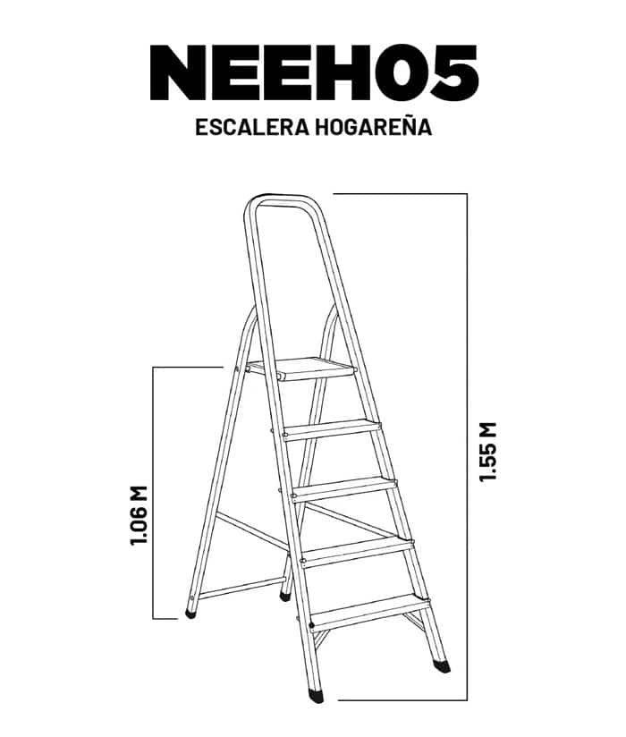 Escalera De Aluminio 5 Escalones Con Plataforma Plegable Nebraska Gris NEEH05 - Imagen 4