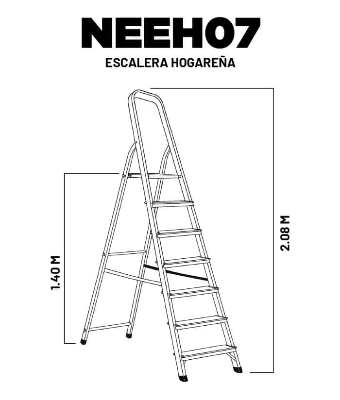 Escalera De Aluminio 7 Escalones Con Plataforma Nebraska Gris NEEH07 - Imagen 3