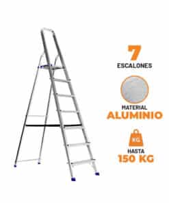 Escalera De Aluminio 7 Escalones Con Plataforma Nebraska Gris NEEH07