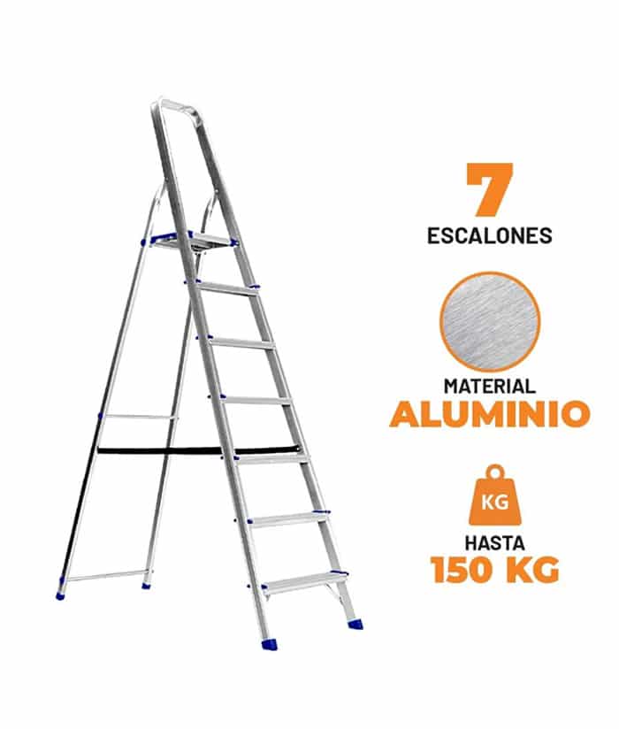 Escalera De Aluminio 7 Escalones Con Plataforma Nebraska Gris NEEH07