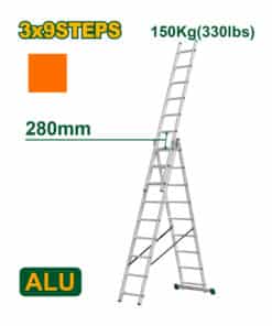 Escalera Extensible Tijera 3 x 9 Escalones 5.9 metros Jadever Aluminio JDLD6H39