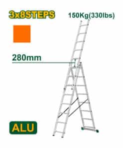 Escalera Extensible Tijera 3 x 8 Escalones 5 metros Jadever Aluminio JDLD6H38