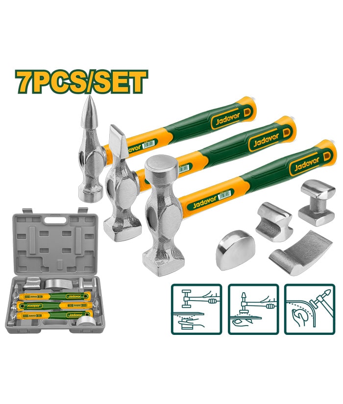 Juego Kit Set De Martillos Chapistas x 7 piezas Para Carrocería y Guardabarros Jadever Verde JDHZ1D07
