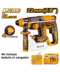 Rotomartillo SDS-Plus a Batería Inalámbrico 22mm 4 Funciones 20V 2.0 Joules Motor Brushless Ingco Naranja/Amarillo CRHLI21228