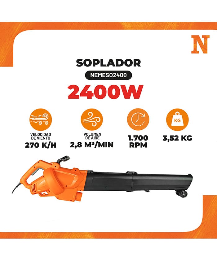 Sopladora Aspiradora 2400W Eléctrica Nebraska Naranja NEMESO2400 - Imagen 2