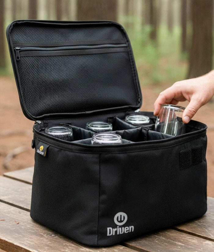 Bolso Organizador Multiuso Impermeable Con Separadores Para Vasos Camping Color Negro Driven MD-0260/N - Imagen 2