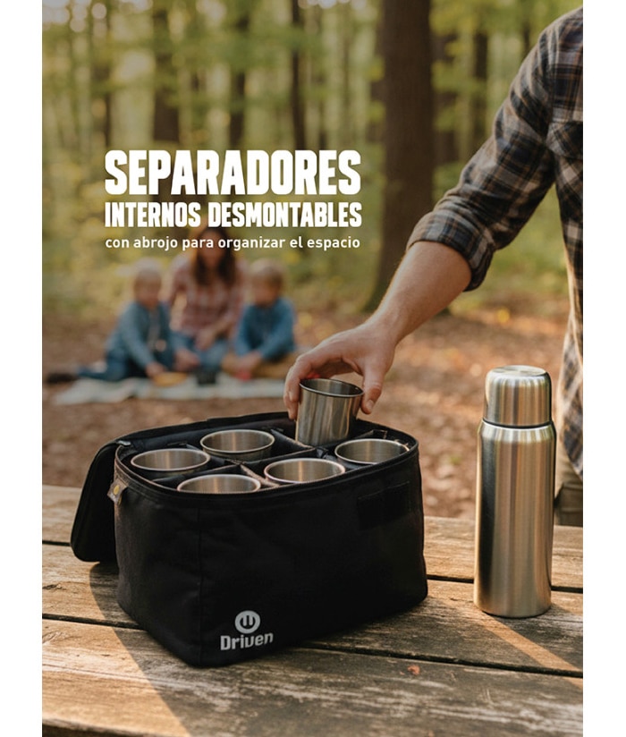 Bolso Organizador Multiuso Impermeable Con Separadores Para Vasos Camping Color Negro Driven MD-0260/N - Imagen 3