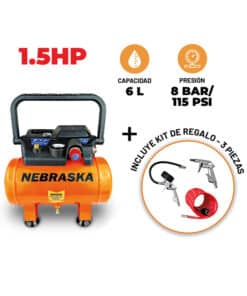 Alternative view of Compresor de Aire 1.5hp 6lts + Kit Accesorios Nebraska NECO1506