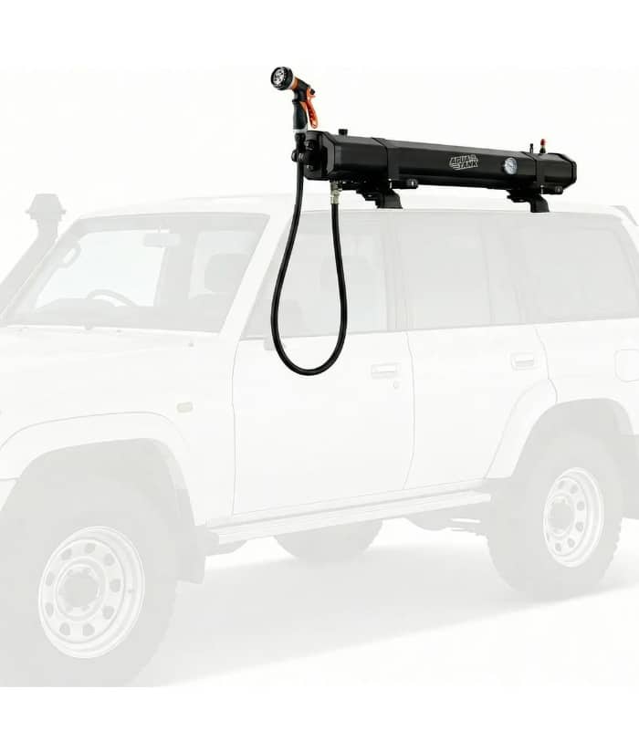Ducha Tipo Tanque de Agua Tank Portátil 30lts Para 4x4 Con Bomba y Manguera Camping Driven DV-0210