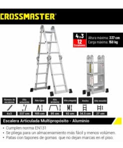 Alternative view of Escalera de Aluminio Multipropósito Multiuso Plegable 4 x 3 12 Escalones 150kgs 337 cm Crossmaster 9931174