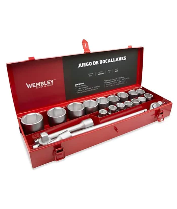 Juego Set Kit Caja de Tubos Bocallaves 3/4" en Pulgada SAE 21 Piezas Wembley 3628 - Imagen 2