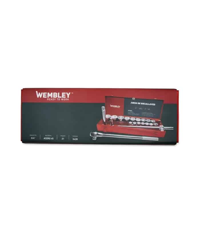 Juego Set Kit Caja de Tubos Bocallaves 3/4" en Pulgada SAE 21 Piezas Wembley 3628 - Imagen 3