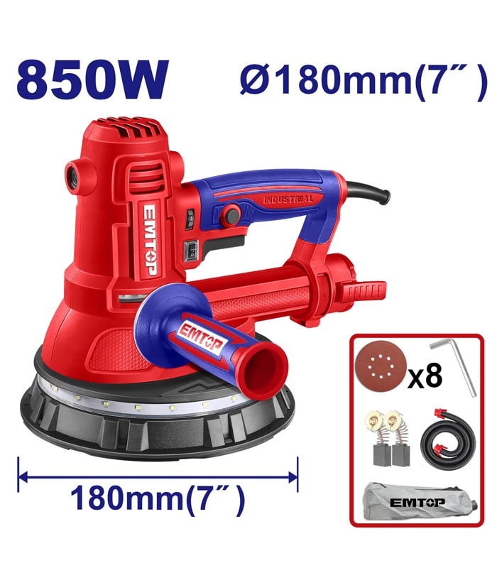 Lijadora Eléctrica Para Yeso 850W 180mm 220V Industrial Emtop Rojo/Azul EDSD10508