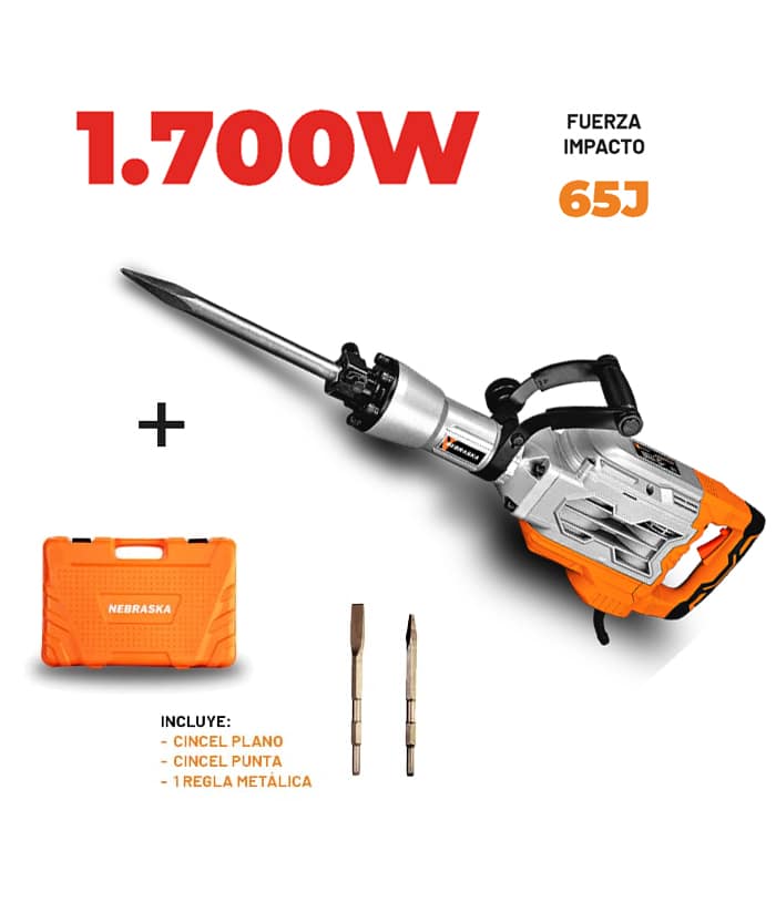 Martillo Demoledor Eléctrico 65J 1700W Encastre Hexagonal Nebraska NEMEMH1700
