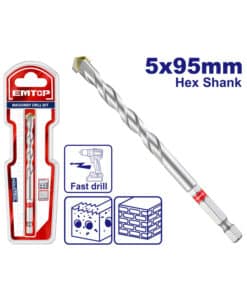 Mecha Broca Widia Diamantada Encastre Hexagonal 5mm x 95mm Emtop ECDB030595
