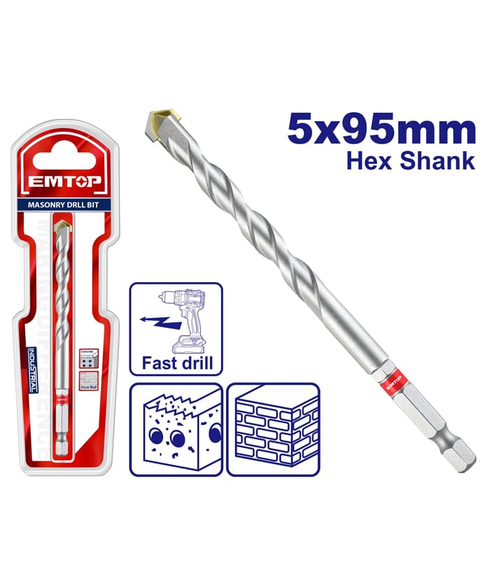 Mecha Broca Widia Diamantada Encastre Hexagonal 5mm x 95mm Emtop ECDB030595