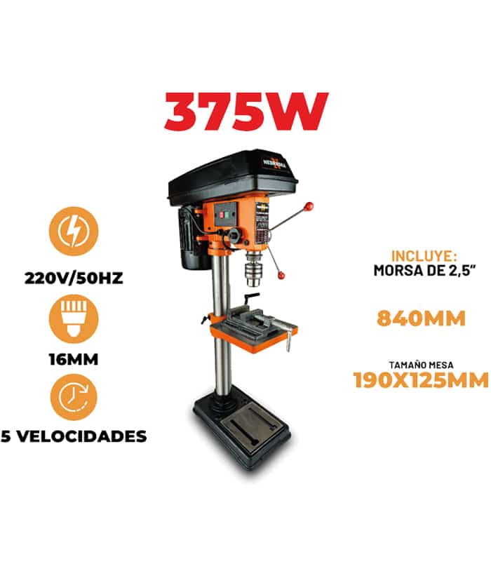 Taladro de Banco 16mm 375W Con Morsa de 2.5" Nebraska NEMETB16 - Imagen 3