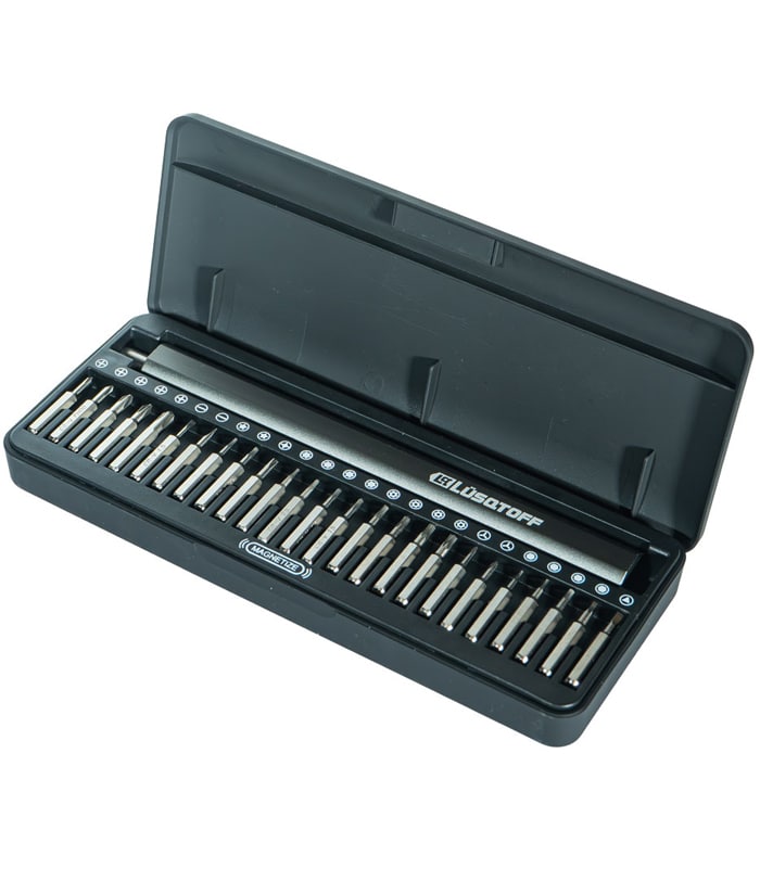 Juego Set Kit Destornillador Atornillador A Batería Inalámbrico Recargable 4V de Precisión Punta Imantada x 26pzs Lusqtoff L6995