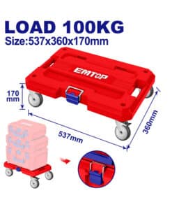 Carro Base Plataforma de Carga Rodante Encastrable Apilable Packout 537 x 360mm 100kg Para Caja Maletín Valija Encastrable Ingco Emtop Azul/Rojo EWWB61001 NOVEDAD!