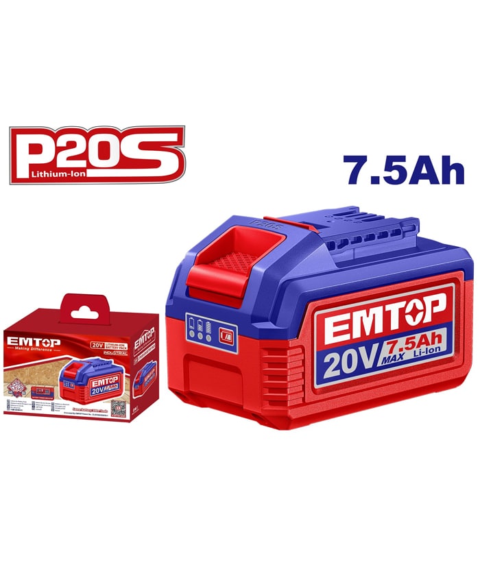 Batería de Litio 20V 7.5Ah Amper Emtop Azul/Rojo EBPK2075 Compatible Con Total Ingco Dyllu y Wadfow P20S