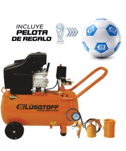Combo Mundial Compresor de Aire Eléctrico 2.5HP 50lts + KIT + Pelota de Regalo Lusqtoff Naranja/Negro LC-2550BKP