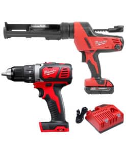 Combo Pistola Aplicadora de Silicona a Batería Inalámbrica 18V M18 2641-159A + Taladro Atornillador a Batería Inalámbrico 56Nm 13mm 18V M18 2606-20 + Batería 1.5Ah Amper + Cargador Milwaukee Rojo/Negro 2641159-2606P