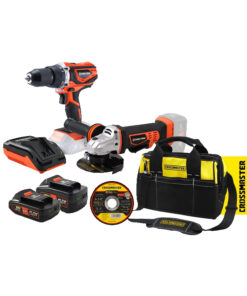 Combo 2 en 1 Taladro Percutor a Baterías 18V 40Nm + Amoladora Angular a Batería 115mm + 2 Baterías 2.0Ah Amper y 4.0Ah Amper + Cargador + Disco de Corte Metal + Bolso Crossmaster Porta Herramienta Dowen Pagio 01065