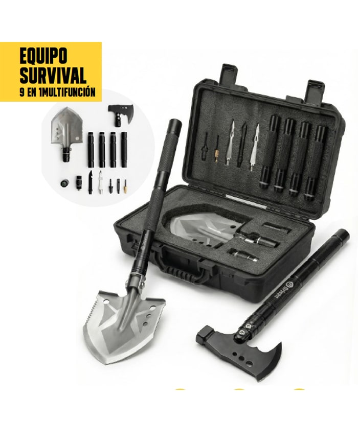 Juego Set Kit Supervivencia Pala 9 en 1 Multifunción Driven OD-0300