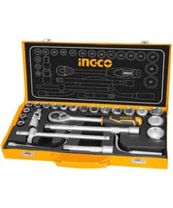 Juego Set Kit Tubos Bocallaves Con Llave Crique 1/2" + Caja Metálica x 24pzs Ingco Naranja/Amarillo HKTS0243