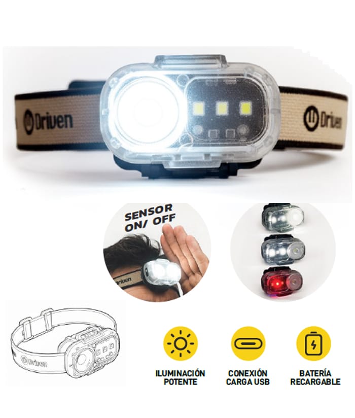 Linterna Luz LED Frontal Vincha Minero de Cabeza Recargable USB Sensor de Movimiento Driven LD-0040 - Imagen 2