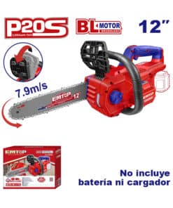 Mini Motosierra Electrosierra a Batería Inalámbrica 12" 20V Motor Brushless Emtop Azul/Rojo ELGA20128
