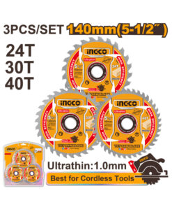 Juego Set Kit Discos Sierra Circular 140mm 5-1/2" x 3 UNID. Para Madera Ingco TSB4003