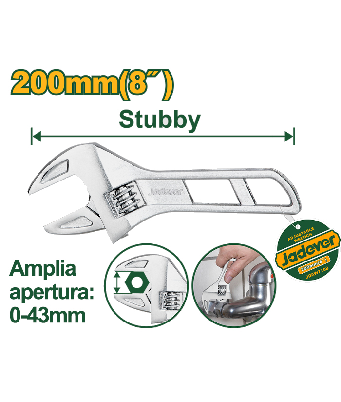 Llave Ajustable Francesa Corta 8" Jadever JDAW7108