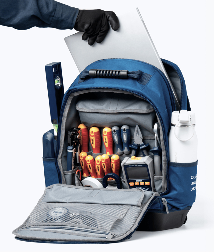 Mochila Base Plástica Rígida Porta Herramientas 35 litros Azul Bremen 8666 - Imagen 2