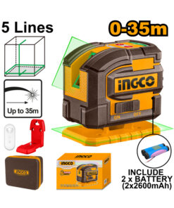 Nivel Láser Autonivelante 5 Líneas Recargable USB-C 360º Luz Verde 35mts + Bolso Ingco Naranja/Amarillo HLL306502