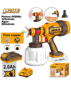 Pistola Máquina Equipo de Para Pintar a Batería Inalámbrica Inalámbrico 20V + Batería 2.0ah Amper + Cargador Ingco Naranja/Amarillo CSGLI20042-4