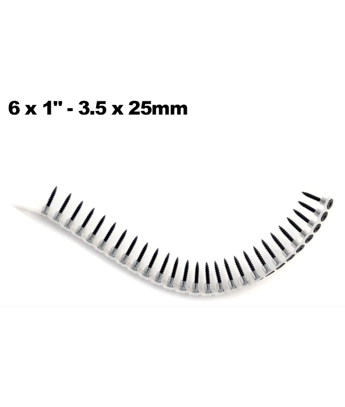 Tornillos en Tira T2 6" x 1" T2 - 3.5mm x 25mm x 1000 UNID. Para Alimentador Automático Atornillador Drywall Durlock Jadever JDXS2512C JDCDS2088 Compatibles con Tornillos SG Bosch para MA 55