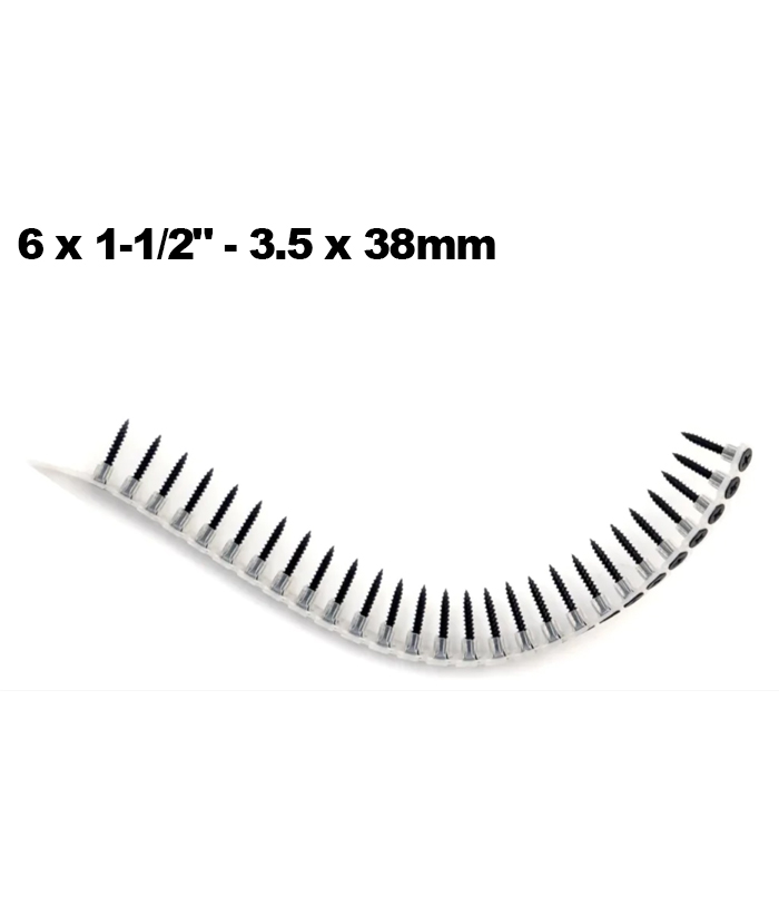 Tornillos en Tira T2 6" x 1 1/2" - 3.5mm x 38mm x 1000 UNID. Para Alimentador Automático Atornillador Drywall Durlock Jadever JDXS2514C JDCDS2088 Compatibles con Tornillos SG Bosch para MA 55