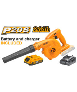 Sopladora a Batería Inalámbrica 20V 1800rpm + Batería 2.0Ah Amper + Cargador Rápido Ingco Naranja/Amarillo CABLI200181-4