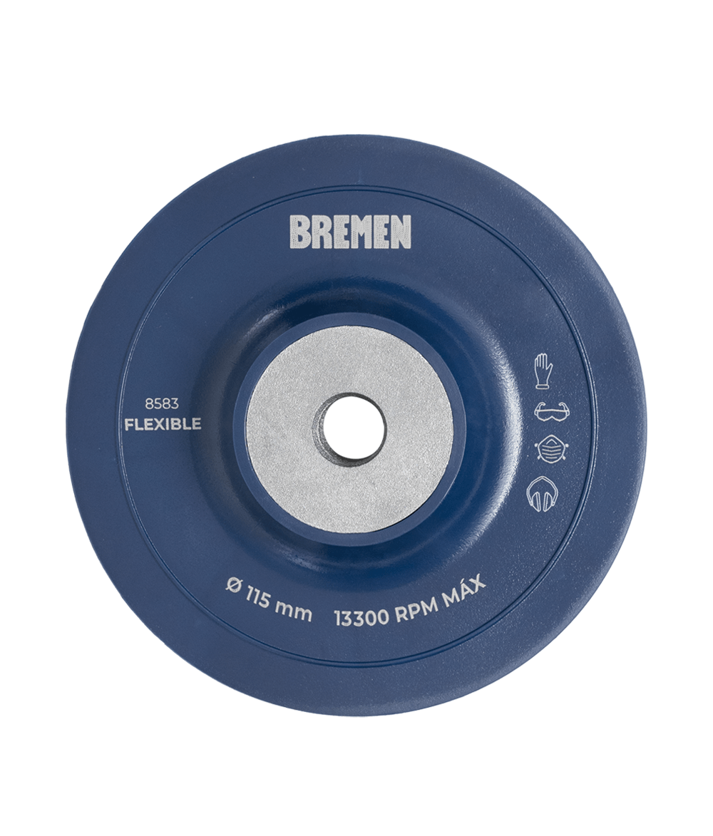 Plato Base Soporte de Apoyo Flexible TPE 115 mm para Discos Lija de Fibra Para Superficies Curvas Bremen 8583