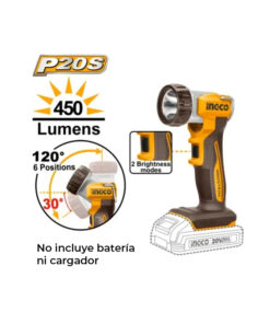 Linterna Luz Led A Batería Inalámbrica 450 Lúmenes 20V Ingco Naranja/Amarillo CWLI2058