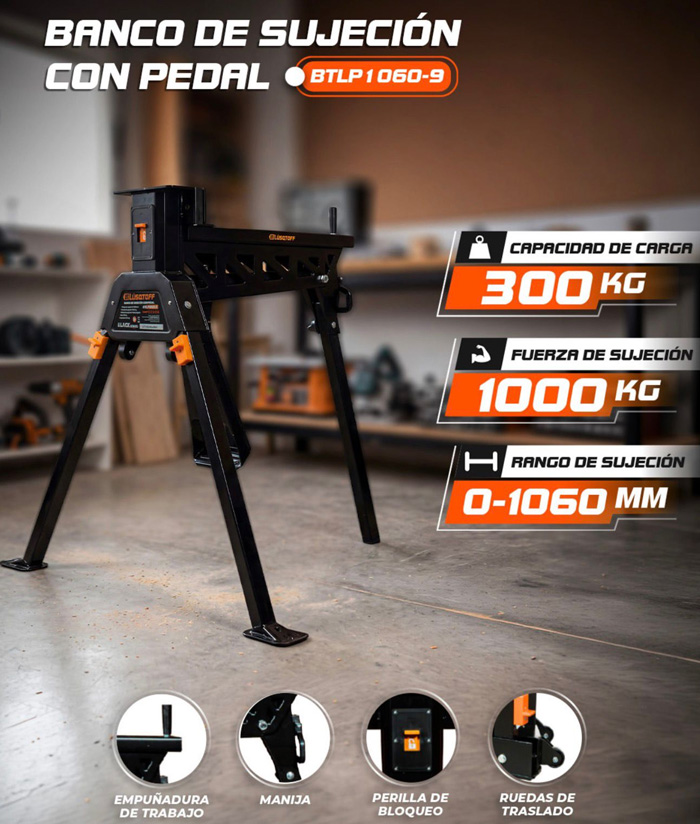 Banco de Sujeción Banqueta de Trabajo Con Pedal Black Series Profesional Lusqtoff BTLP1060-9 - Imagen 2