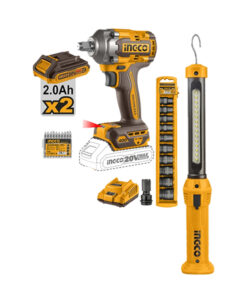 Alternative view of Combo Llave de Impacto a Batería Inalámbrica 1/2″ 400Nm Motor Brushless + Linterna Luz LED Recargable 3.5W + Tubos de Impacto + Inflador Compresor + Bolso Ingco Naranja/Amarillo COSLI23048-4 HTBG281628 CACLI2018