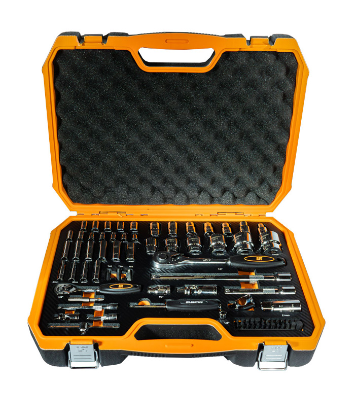 Juego Set Kit de Tubos Bocallaves 1/2" 1/4" + Accesorios x 79 piezas Lusqtoff Naranja/Negro L5730 - Imagen 2