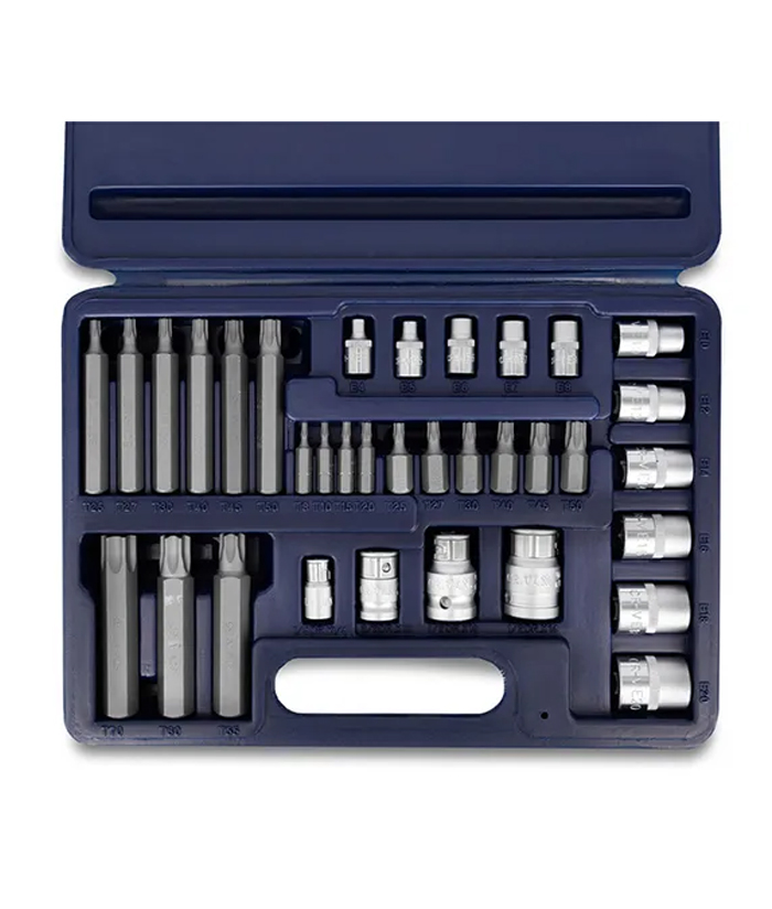Juego Set Kit Tubos Bocallaves y Puntas Tamper Torx 34 Piezas Bremen 3159