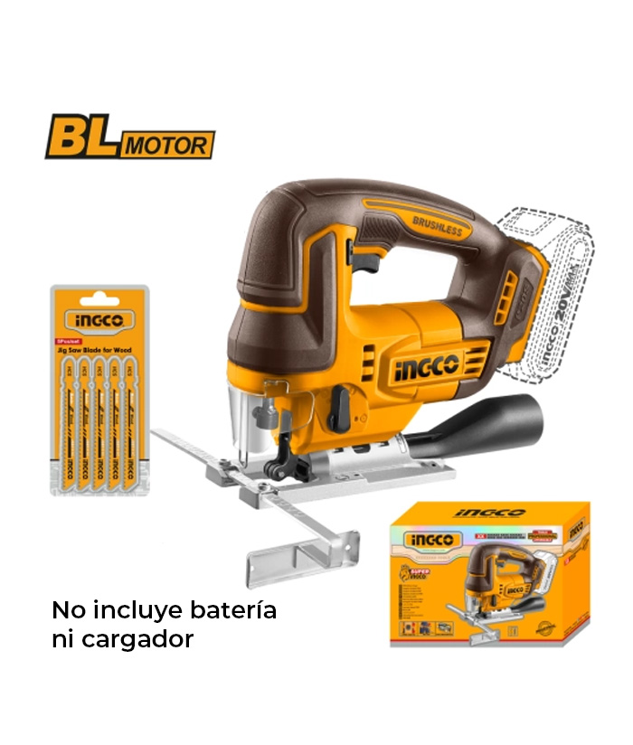 Sierra Caladora Brushless A Batería Inalámbrica Motor Sin Carbones 20V Ingco Amarillo Naranja CJSLI1008