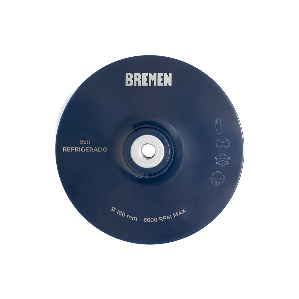Plato Base Soporte de Apoyo Refrigerado 180 mm para Discos Lija de Fibra Para Superficies Planas Bremen 8611