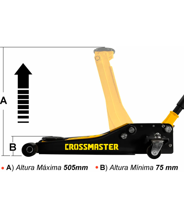 Crique Gato Hidráulico Carro Carrito Perfil Bajo Doble Pistón 3 Toneladas Crossmaster Amarrilla/Negro 9936896 - Imagen 2