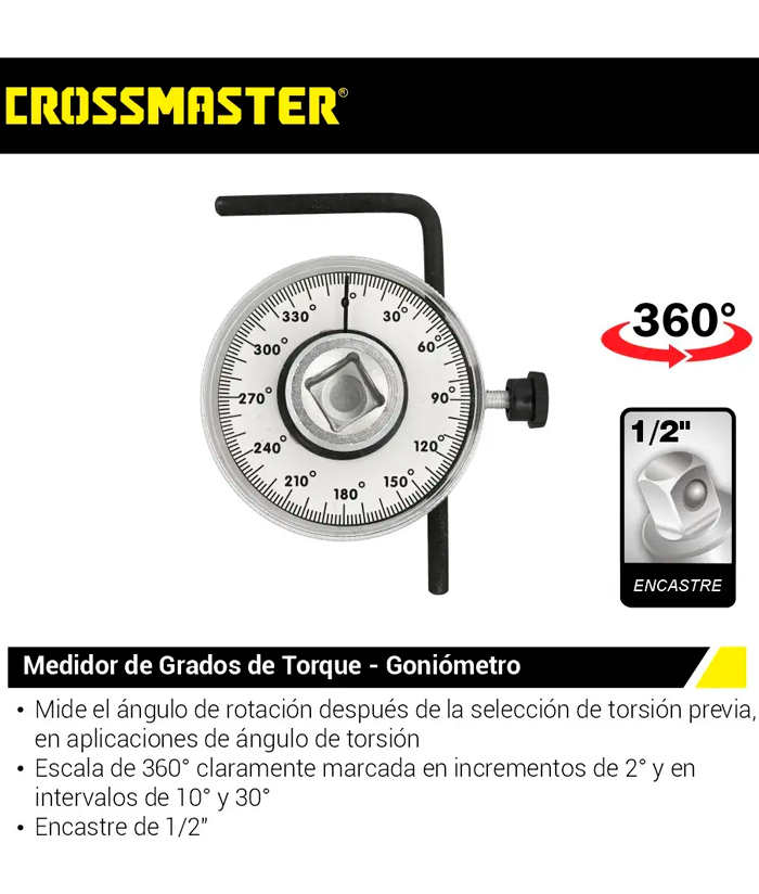 Goniómetro Medidor De Grados Ángulo Torquímetro 1/2" 360º Crossmaster 9980502 - Imagen 3