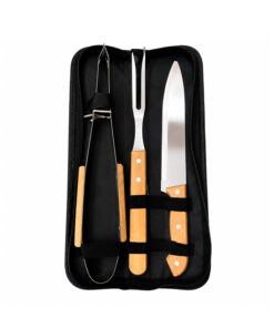 Kit Parrillero Asador x3 Piezas Tenedor Cuchillo Pinza En Estuche Fema 69606792